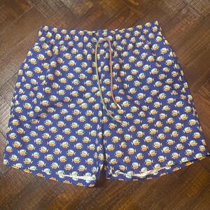 Bugatchi Fish Print Swim Trunks Mens L Blue 7" Inseam